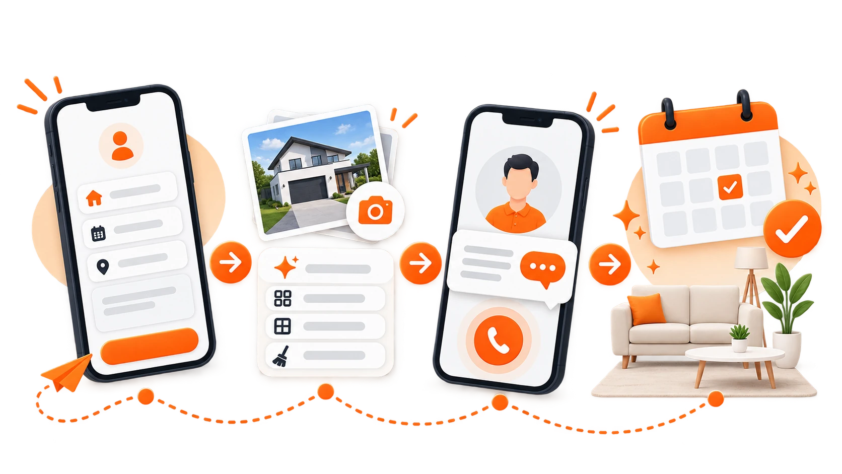 Illustration showing Urgent Clean's quick quote and booking process